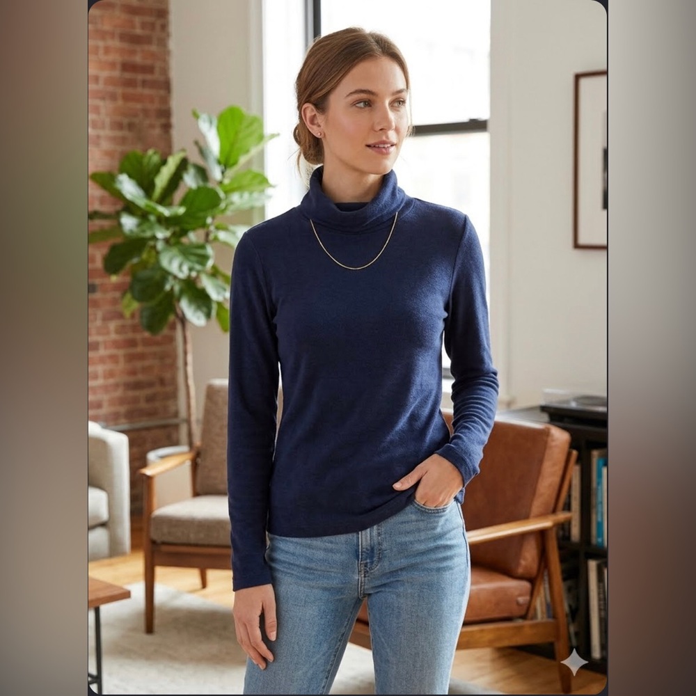 Blue Cowl Turtleneck Sweater cotton blend